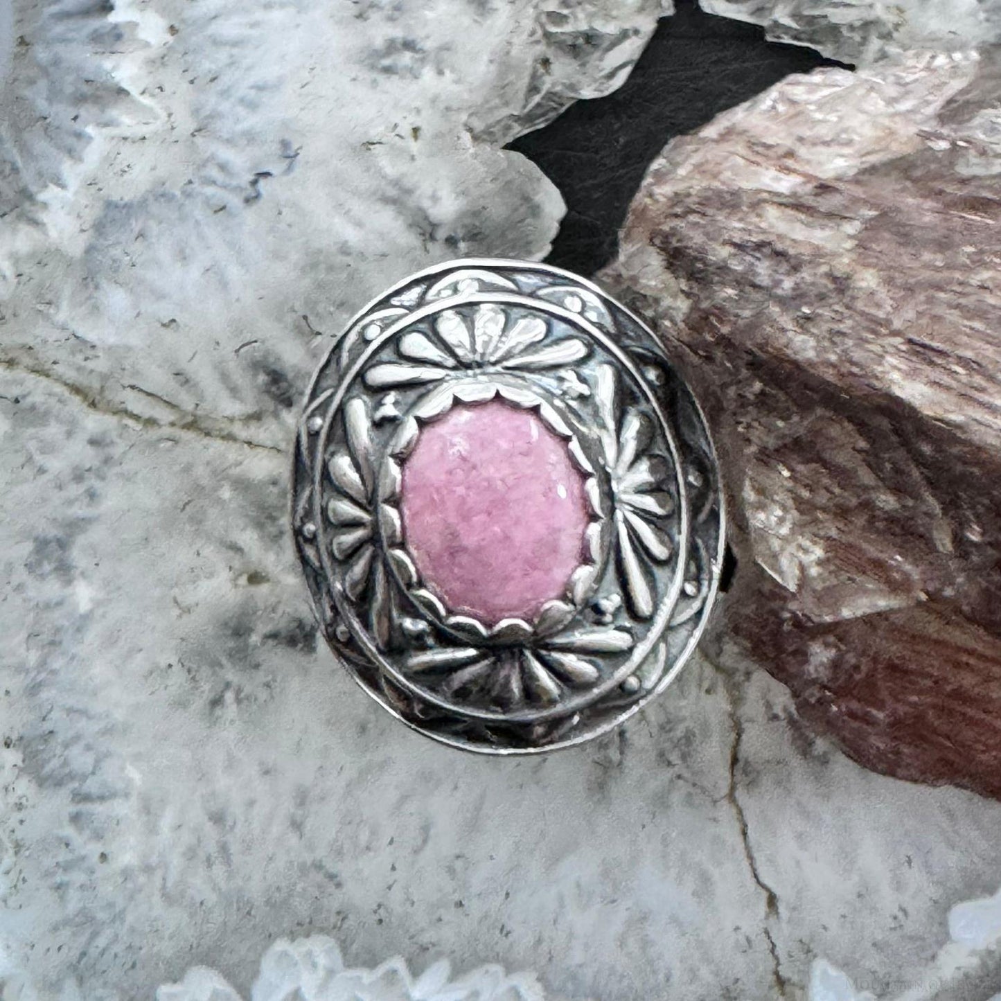 Carolyn Pollack Sterling Silver Oval Rhodochrosite Decorated Ring Size 5 For Women #1
