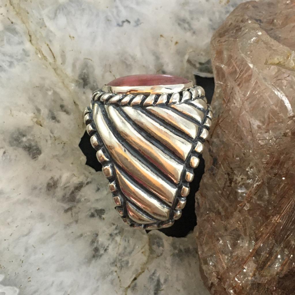 Carolyn Pollack Vintage Sterling Silver Oval Rhodonite Decorated Unisex Shield Ring