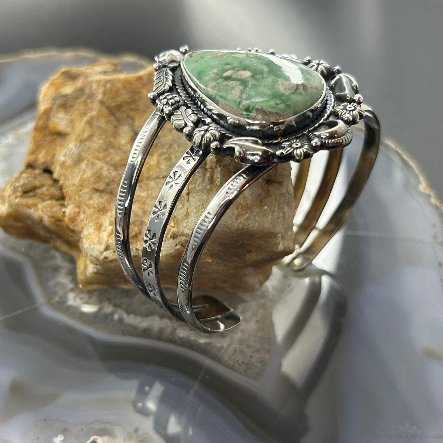 Sterling Silver Southwestern Style Large Teardrop Variscite Bracelet For Women #1