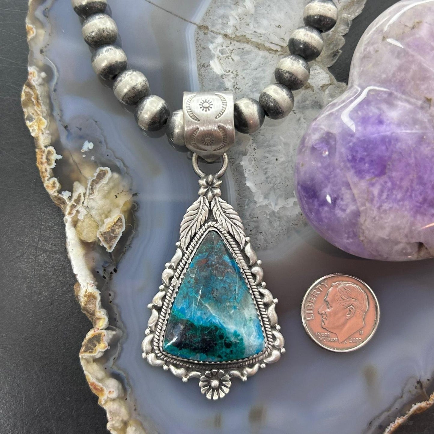 Sterling Silver Southwestern Style Triangle Shattuckite Pendant For Women