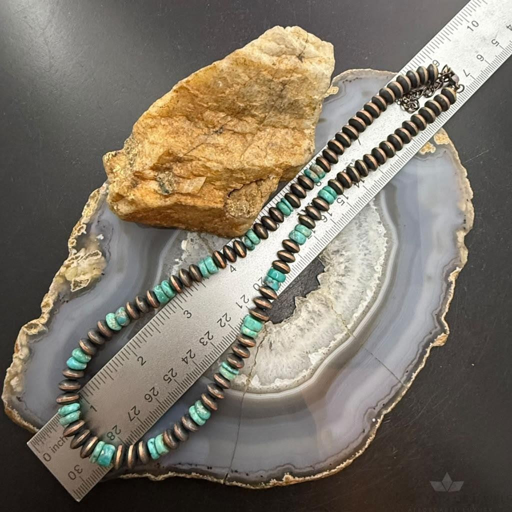 Southwestern Style Copper 8mm Navajo Pearl Saucer & Turquoise Disk Necklace For Women