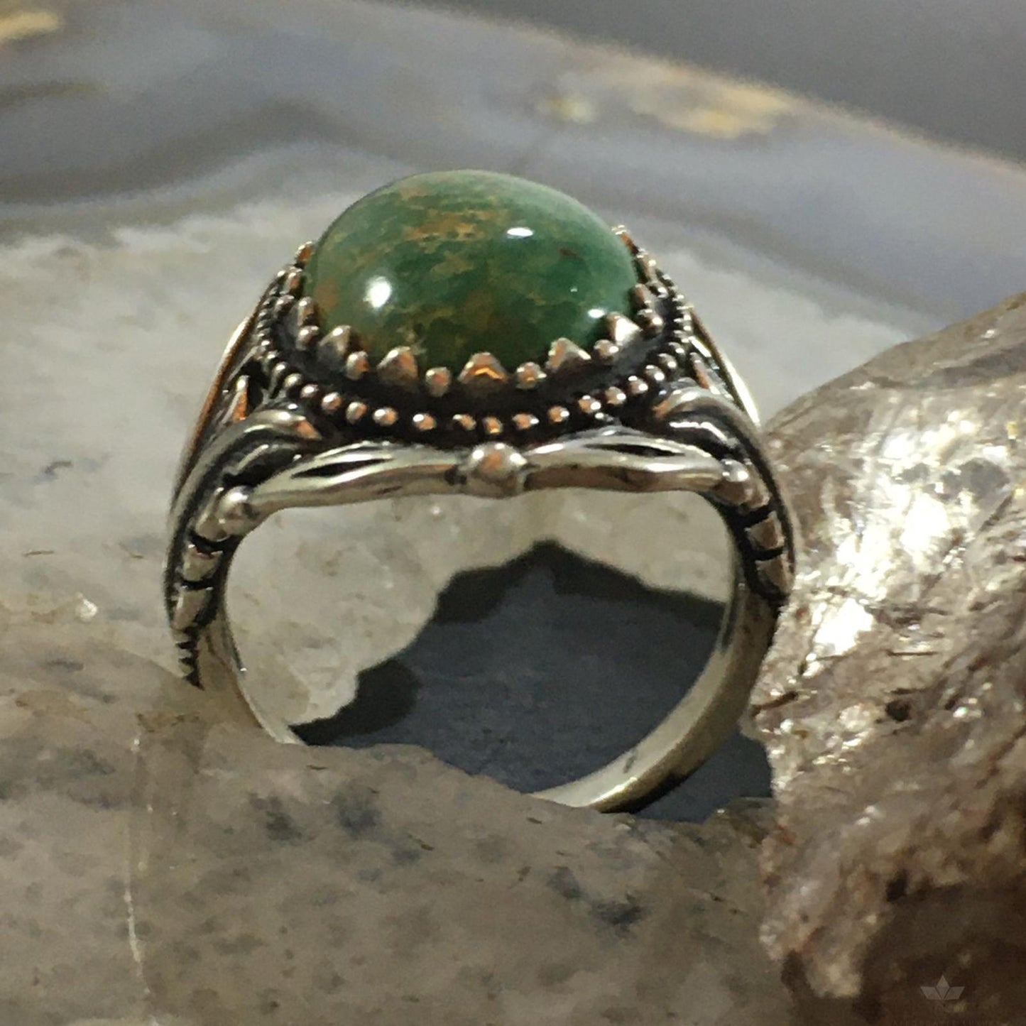 Carolyn Pollack Southwestern Style Sterling Silver Large Oval Green Turquoise Ring For Women