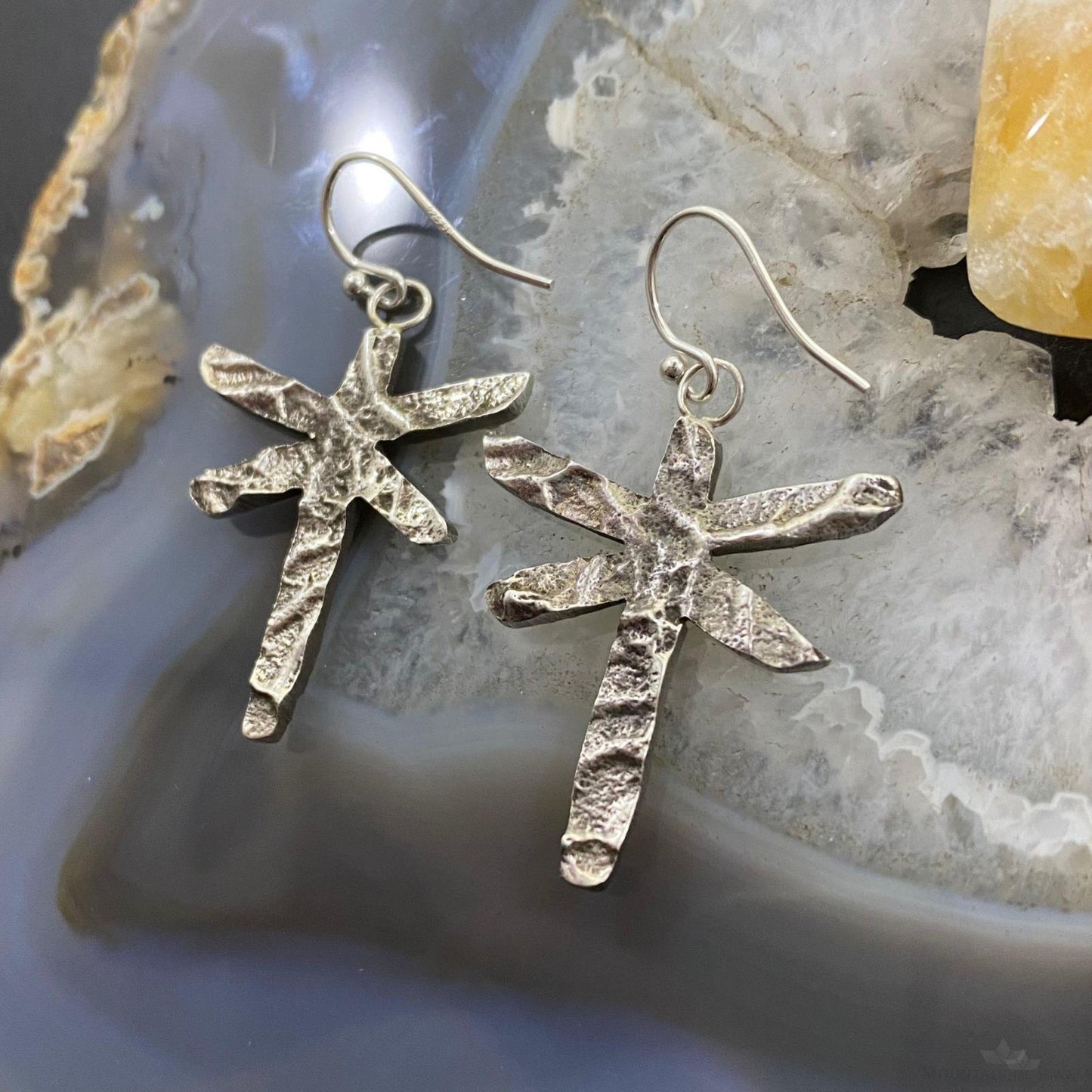 Cheyenne Custer Sterling Silver Tufa Cast Double Sided Dragonfly Earrings