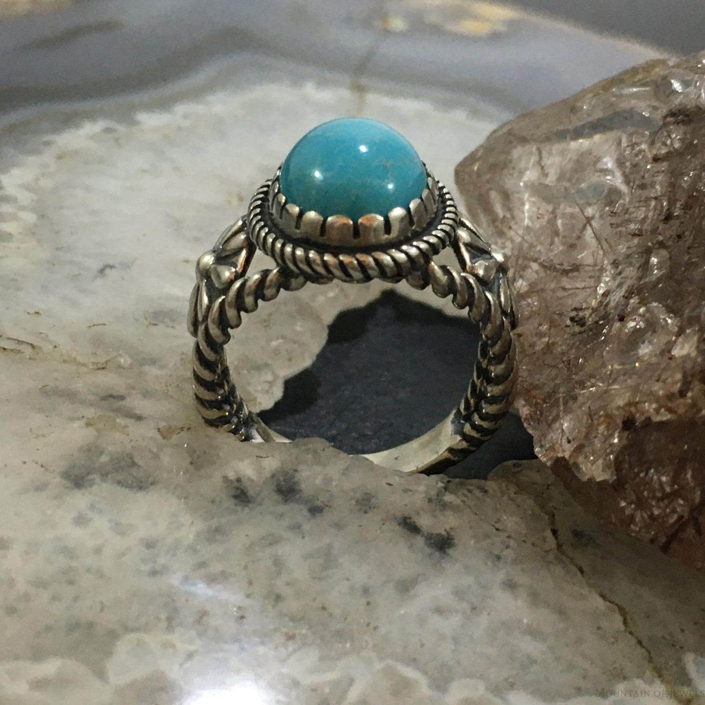 Carolyn Pollack Vintage Southwestern Style Sterling Silver Oval Turquoise Decorated Ring For Women