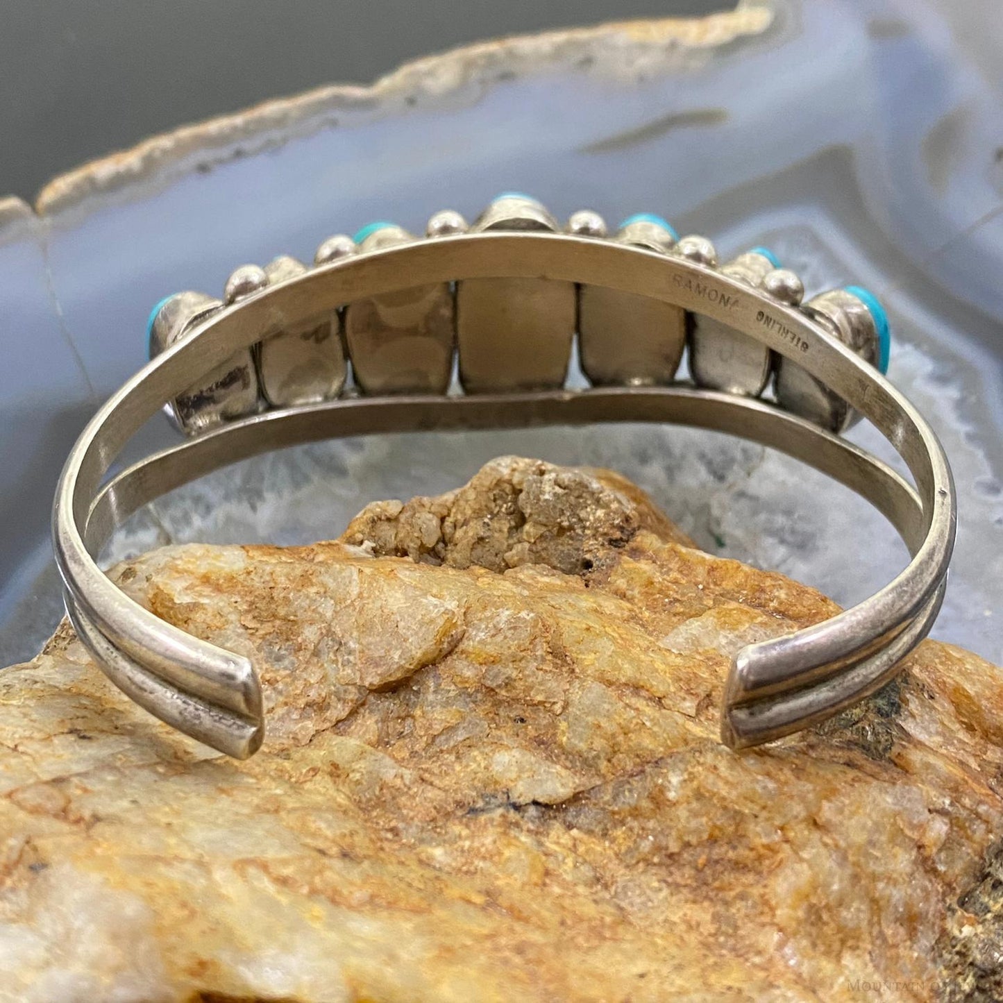 Ramona Loloma Vintage Native American Sterling Silver Graduated Turquoise Cuff