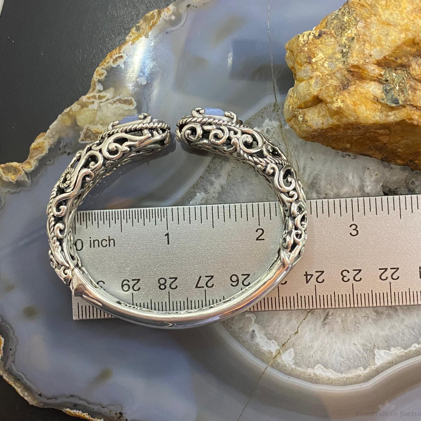 Carolyn Pollack Sterling Silver Blue Lace Agate Doublet Decorated Hinged Bracelet For Women