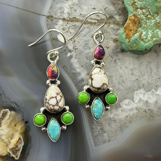 Sterling Silver Southwestern Style Multistone Dangle Earrings For Women #9