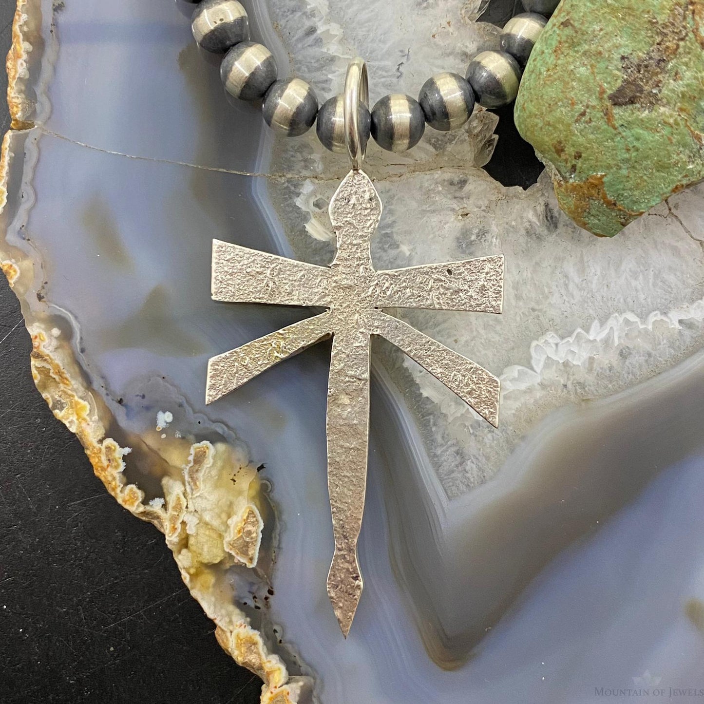 Ira Custer Native American Sterling Silver Tufa Cast Dragonfly Unisex Pendant
