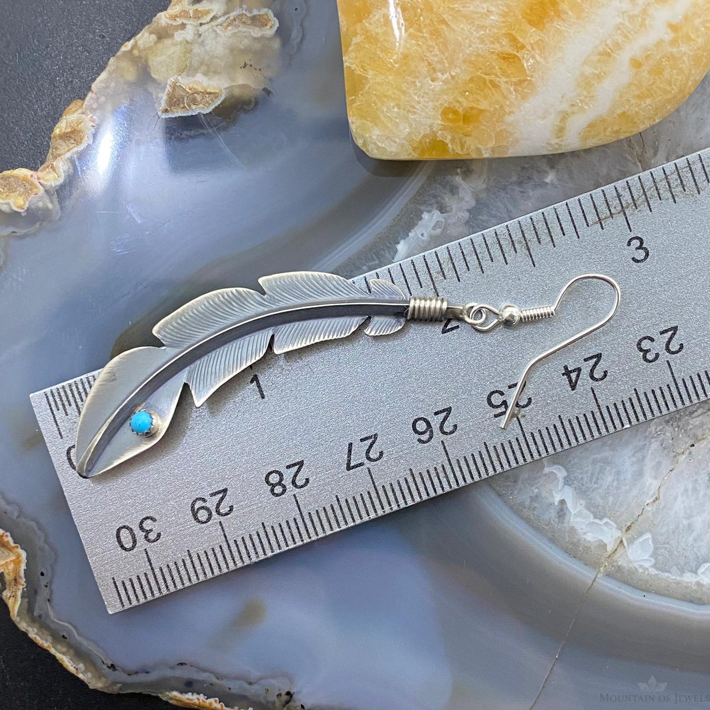 Billy Long Sterling Silver Feather w/Turquoise Dangle Earrings For Women