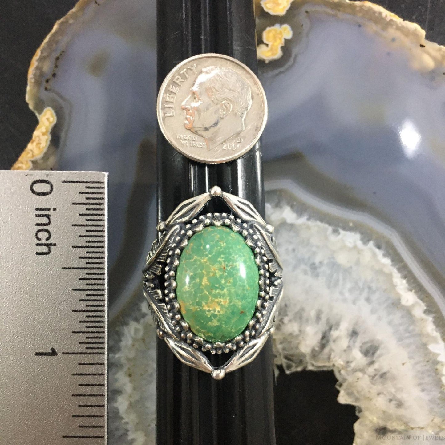 Carolyn Pollack Southwestern Style Sterling Silver Large Oval Green Turquoise Ring For Women