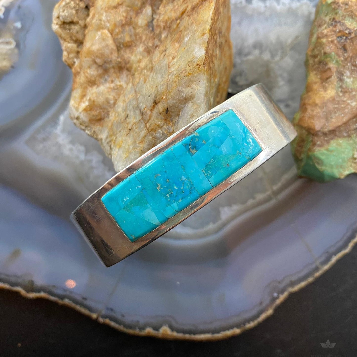 Drew M. Ruiz Native American Sterling Silver Inlay Turquoise Bracelet For Women
