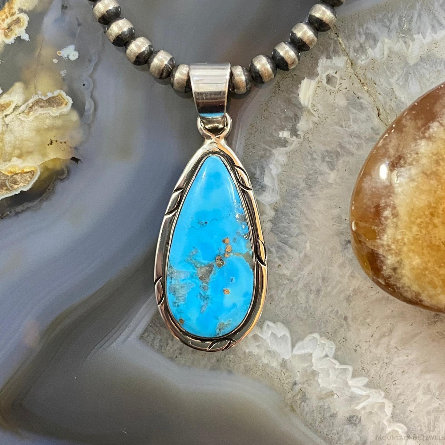 Native American Sterling Blue Ridge Turquoise Teardrop Pendant For Women #1