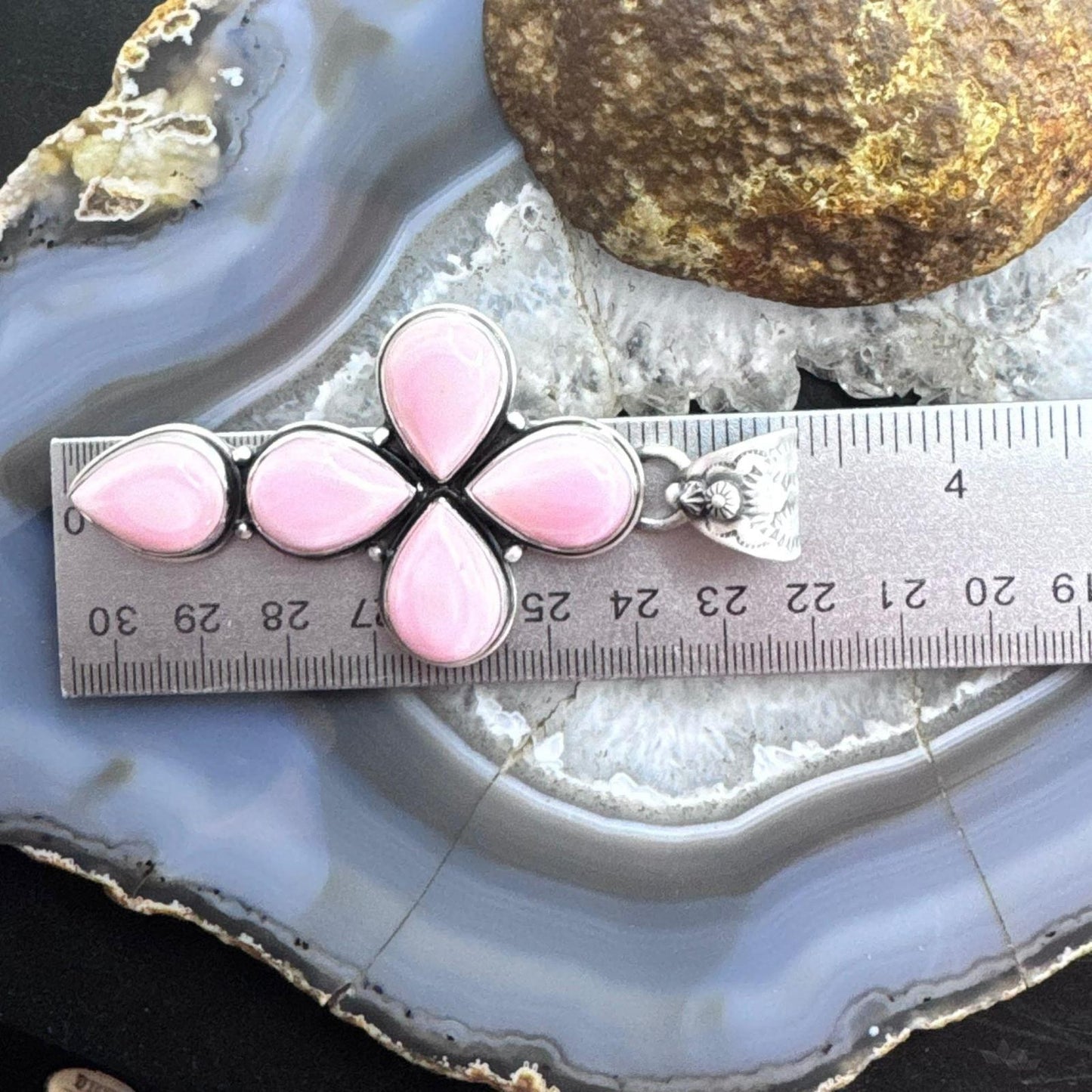 Native American Sterling Silver Teardrop Pink Conch Cross Pendant For Women