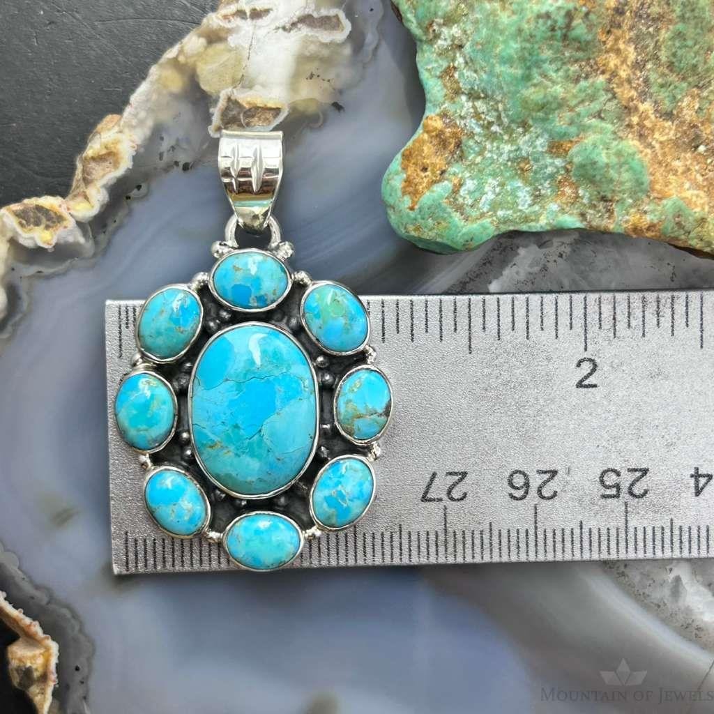 Sterling Silver Southwestern Style Mohave Turquoise Cluster Pendant For Women #1