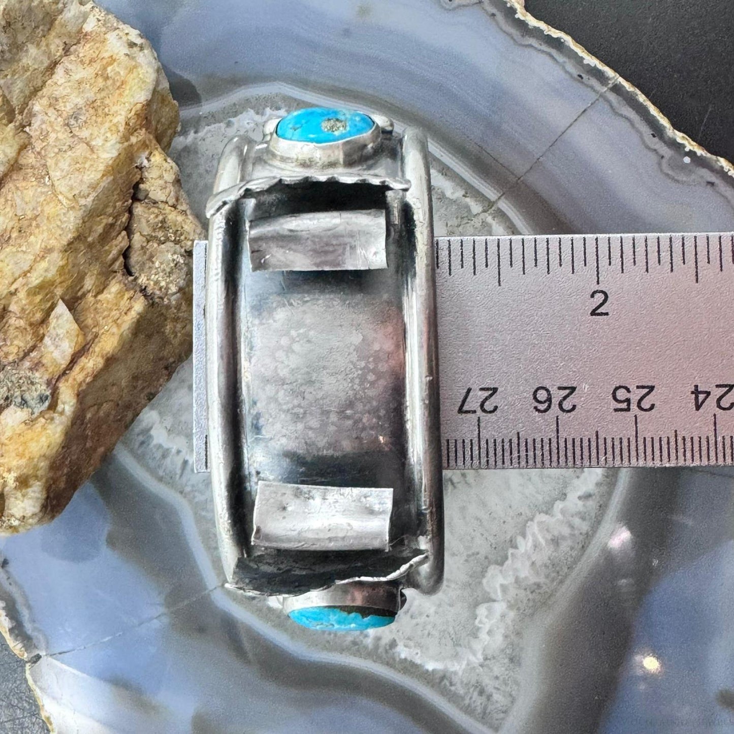Roy Vandever Vintage Silver 2 Turquoise & 2 Coral Decorated Watch Cuff For Women