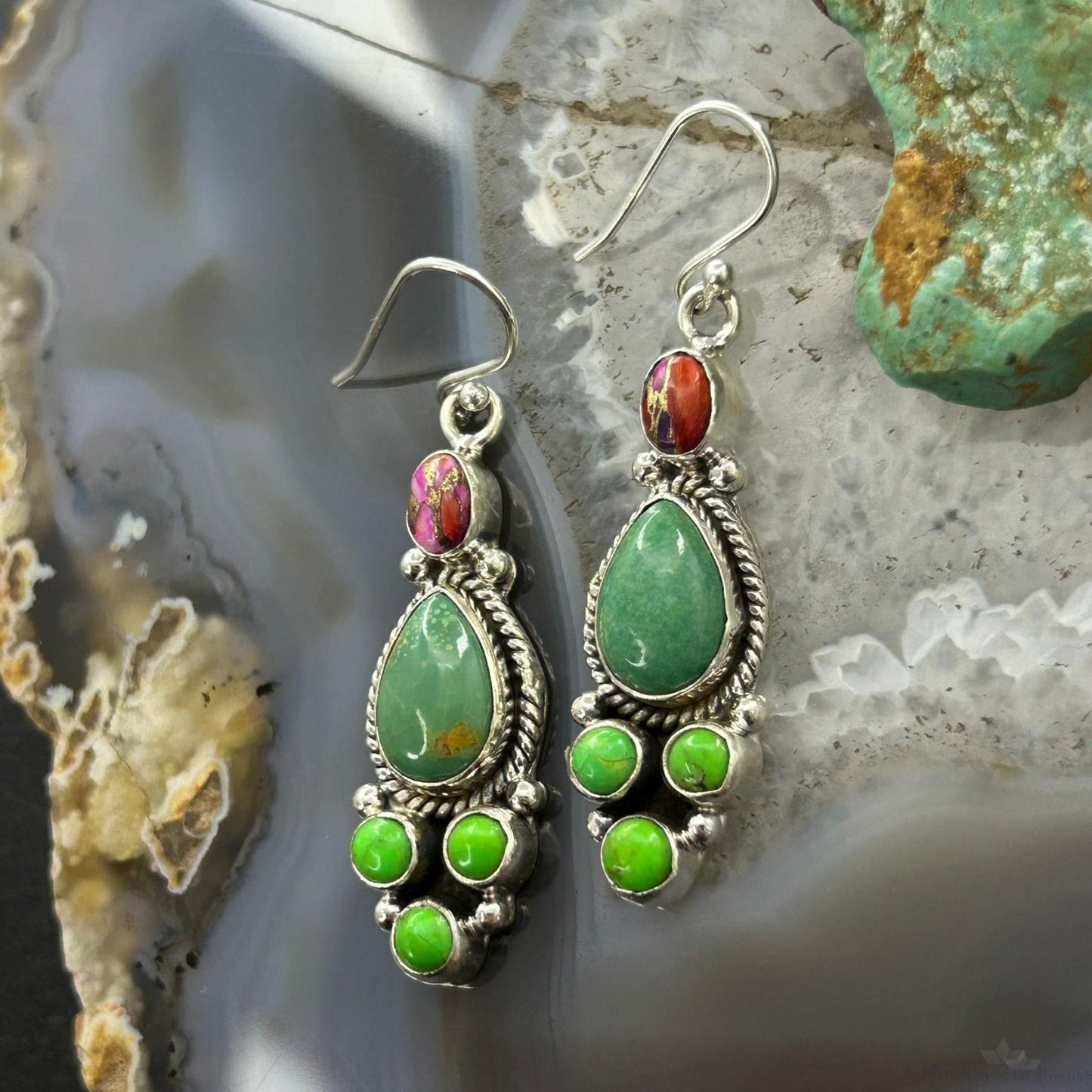 Sterling Silver Southwestern Style Multistone Dangle Earrings For Women #12