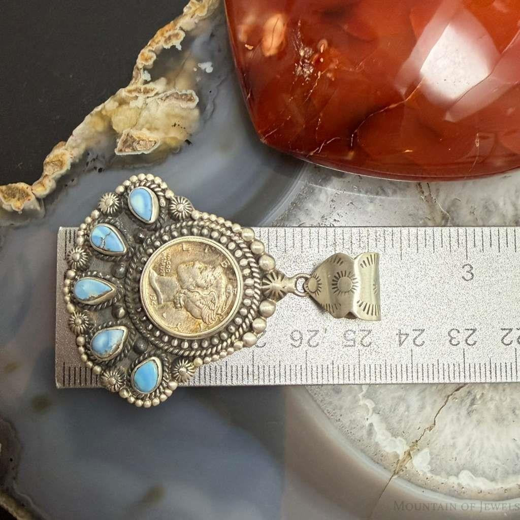 Sterling Silver Southwestern Style 1941 Mercury Dime & Golden Hill Turquoise Pendant
