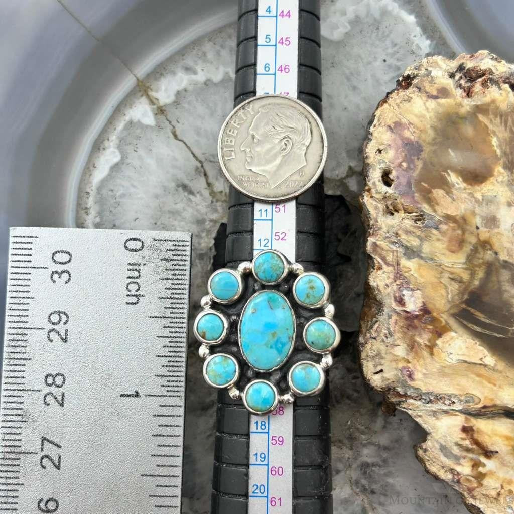 Sterling Silver Southwestern Style Mohave Turquoise Cluster Ring Size 7.5 For Women