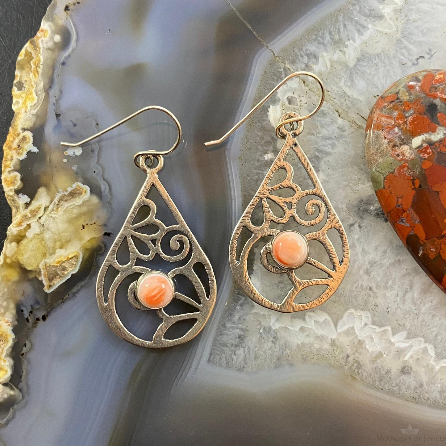Sterling Silver Round Spiny Oyster Decorated Teardrop Fashion Dangle Earrings