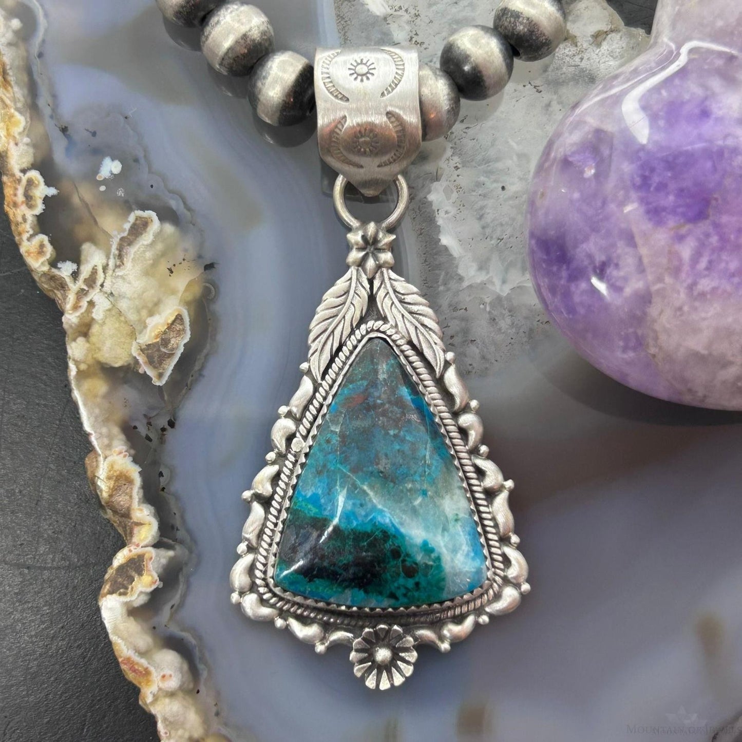 Sterling Silver Southwestern Style Triangle Shattuckite Pendant For Women