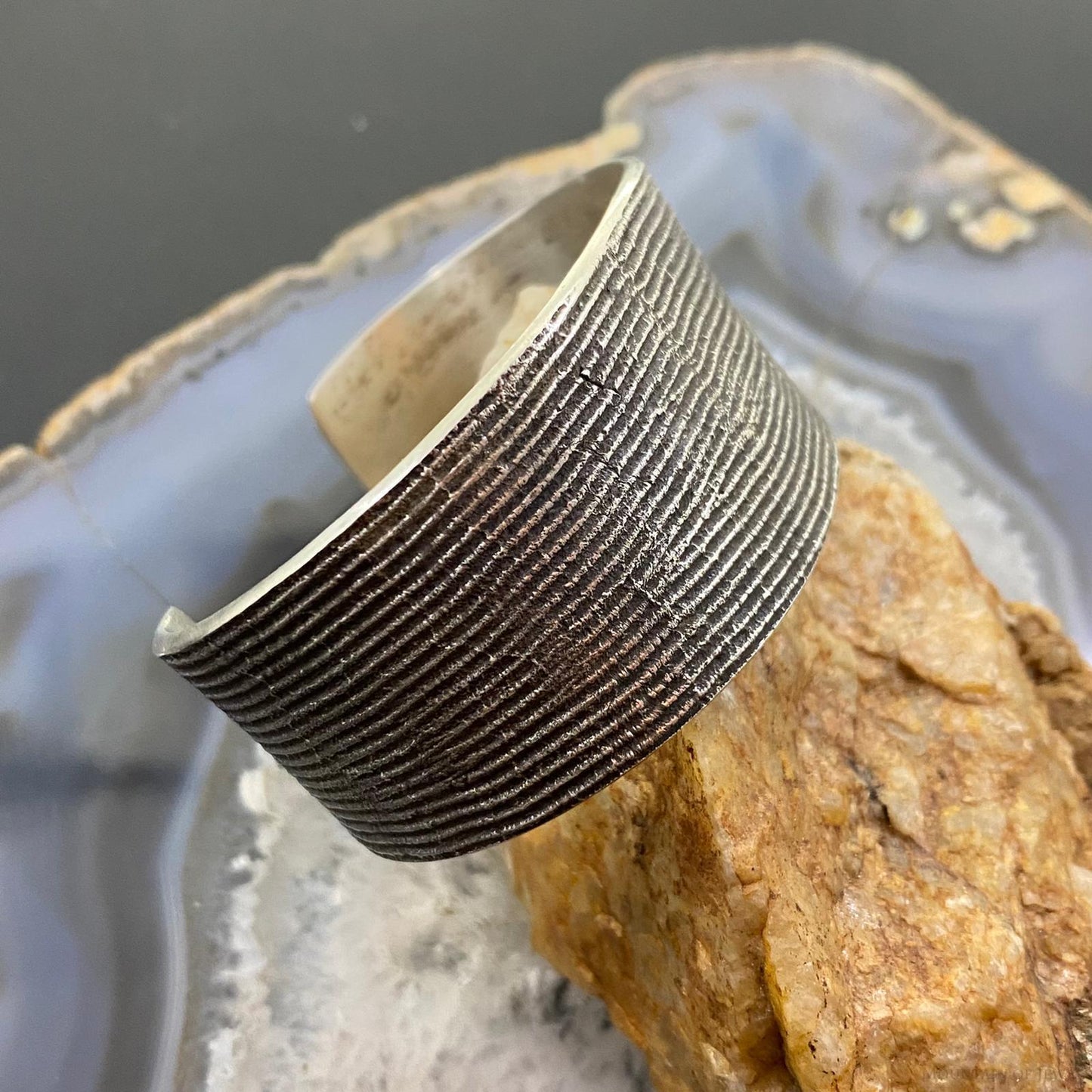 Cheyenne Custer Native American Sterling Silver Tufa Cast Bracelet For Women