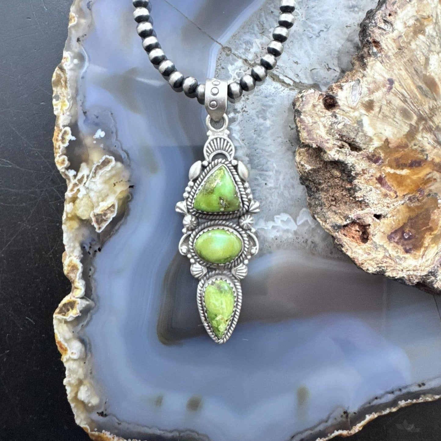 Sterling Silver Southwestern Style 3 Sonora Gold Turquoise Decorated Pendant For Women