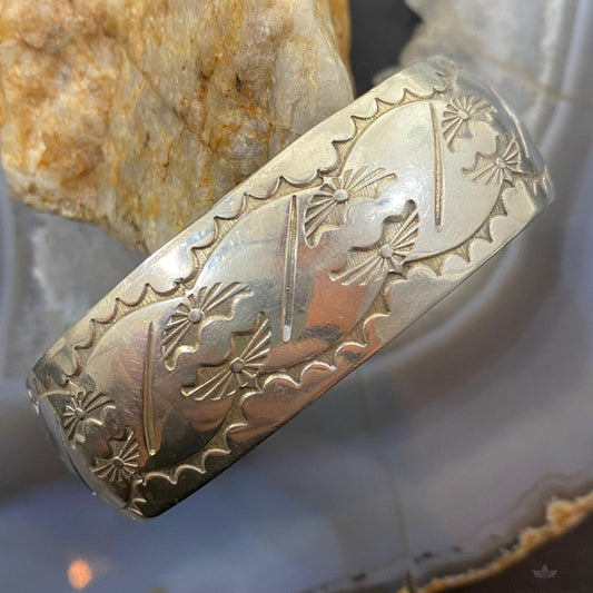 Vintage Native American Sterling Silver Stamped With Sun Rays Bracelet For Women