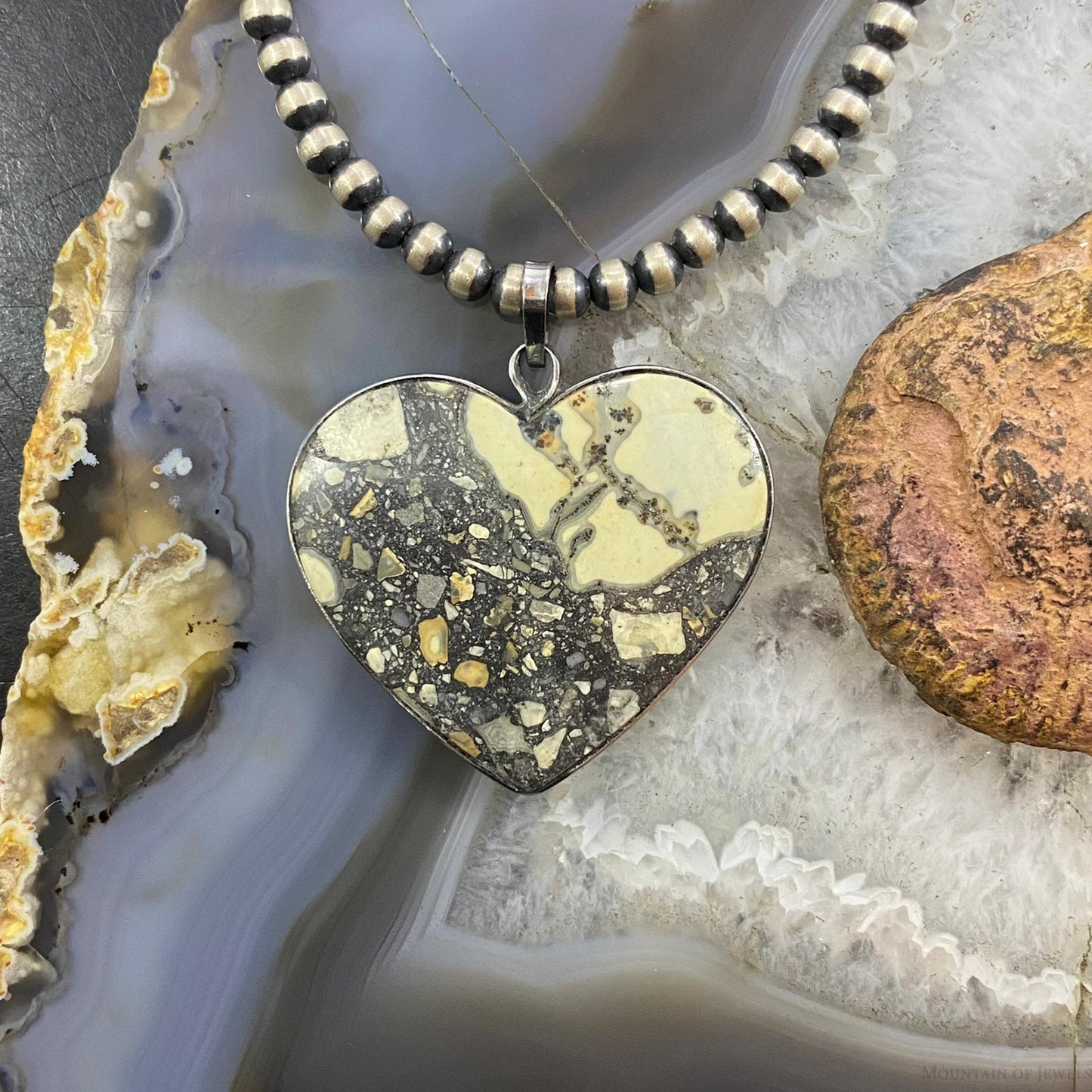 Stainless Steel Heart Shape Maligano Jasper Pendant For Women #101