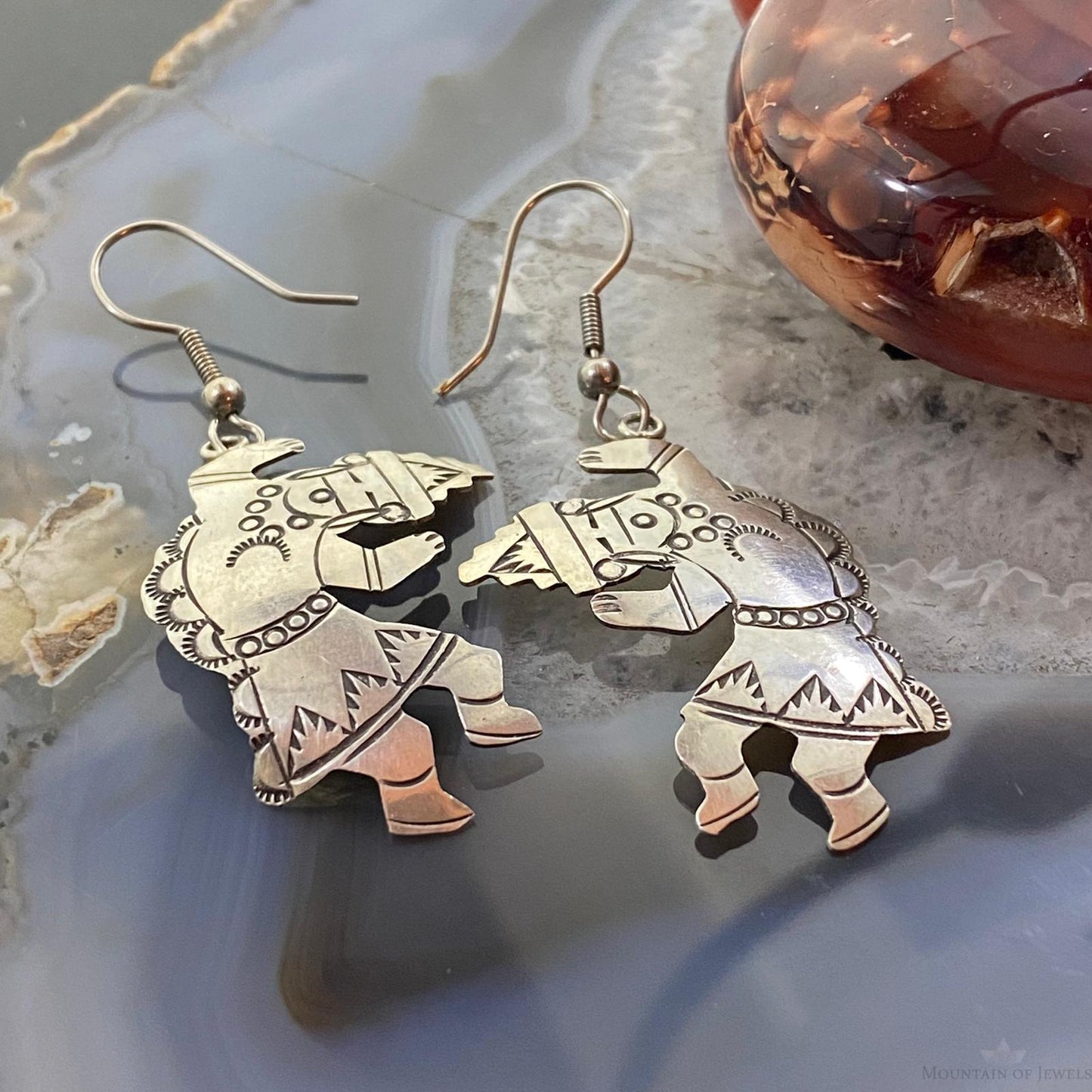 Vintage Signed Native American Sterling Silver Dancer Dangle Earrings For Women