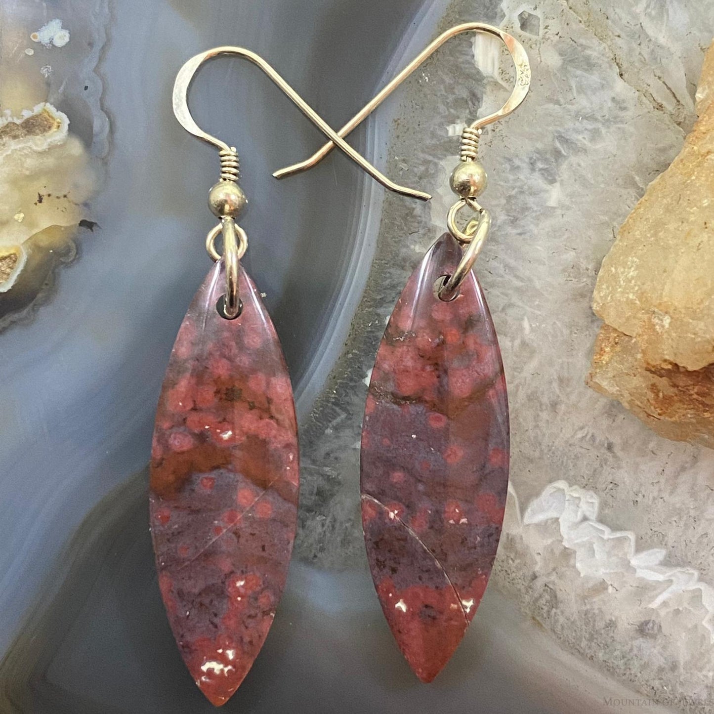 Sterling Silver Marquise River Jasper Slab Dangle Earrings For Women #138