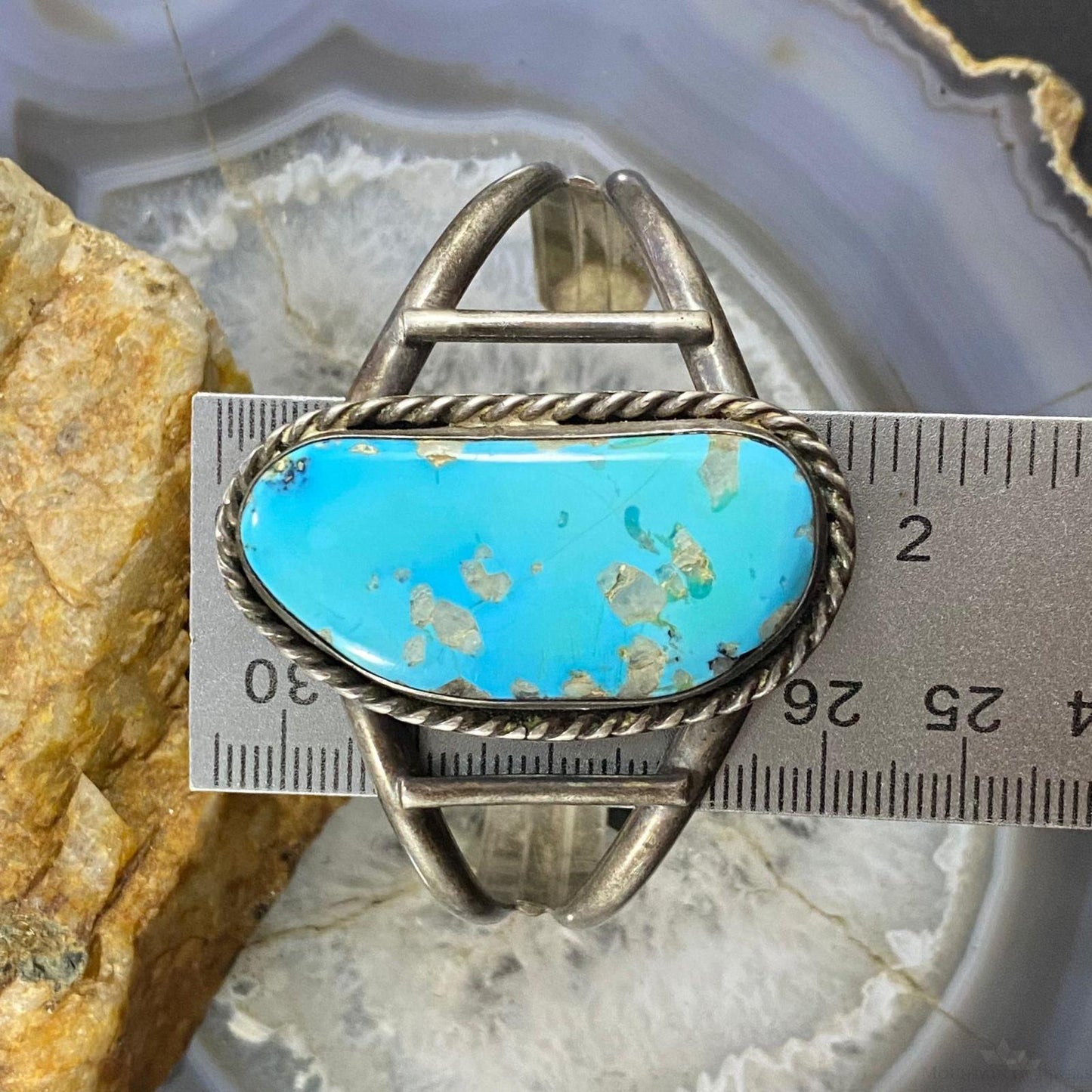 Vintage Native American Silver Large Kidney Shape Turquoise Bracelet For Women