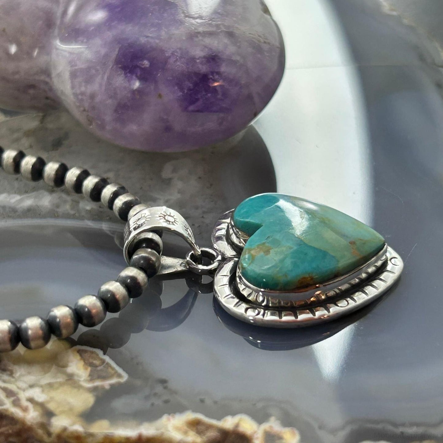 Sterling Silver Southwestern Style Turquoise Decorated Heart Pendant For Women