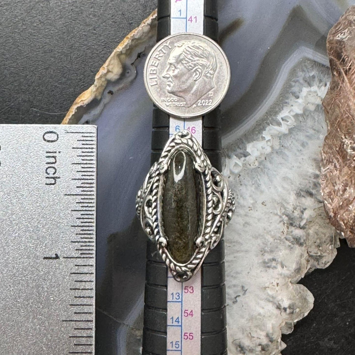 Carolyn Pollack Sterling Silver Elongated Oval Smoky Quartz Decorated Ring For Women