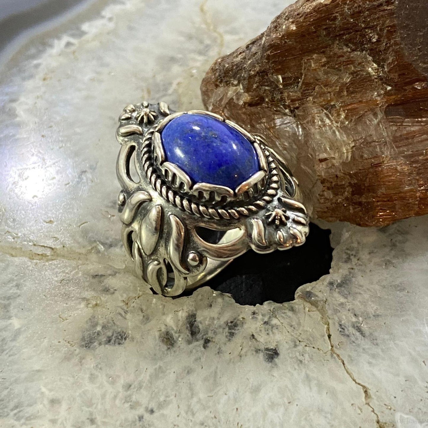 Carolyn Pollack Southwestern Style Sterling Silver Oval Denim Lapis Decorated Ring For Women