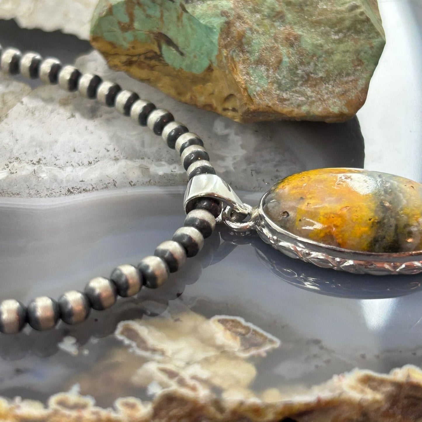 Sterling Silver Southwestern Style Oval Yellow Jasper Pendant For Women