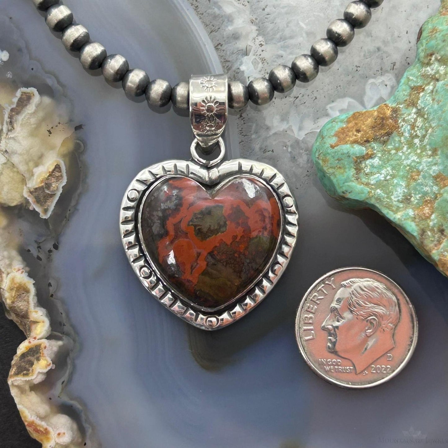 Sterling Silver Southwestern Style Seam Agate Decorated Heart Pendant For Women