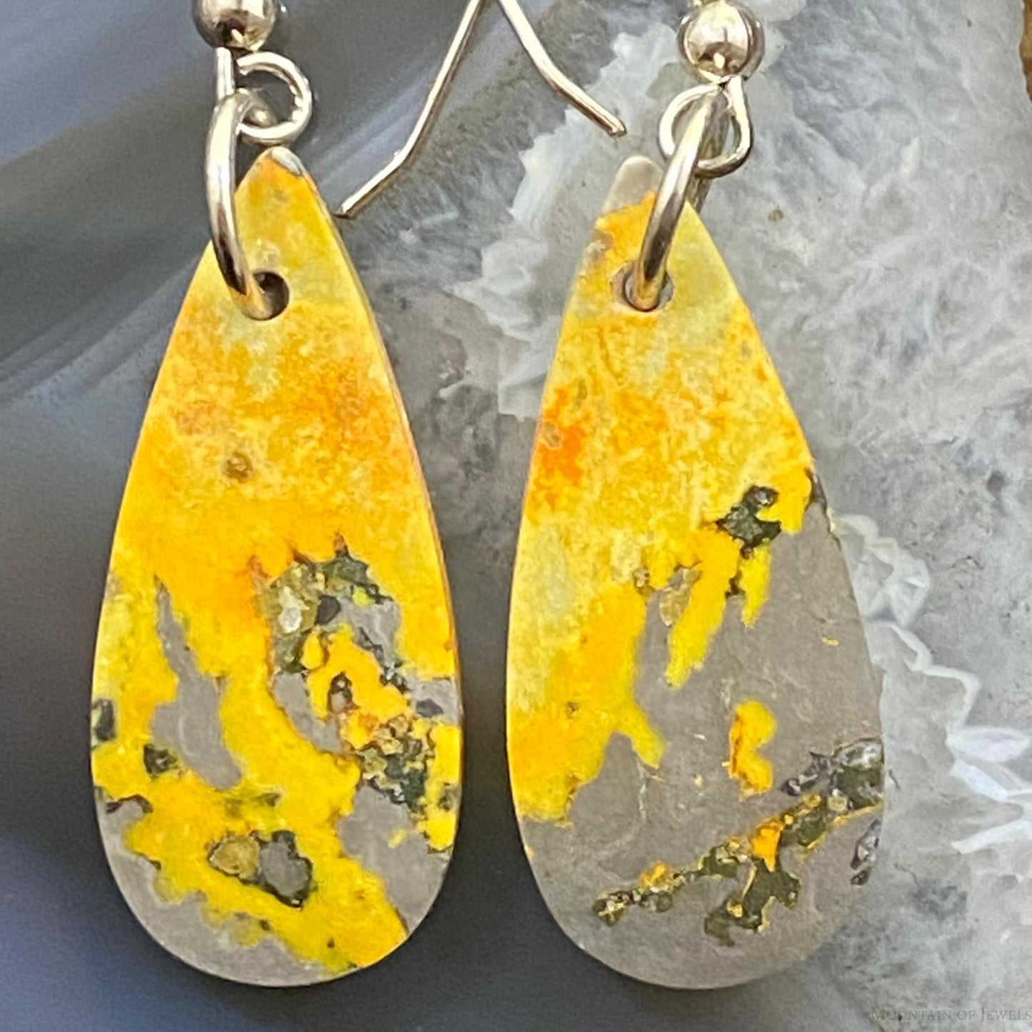 Sterling Silver Teardrop Bumblebee Jasper Slab Dangle Earrings For Women #032