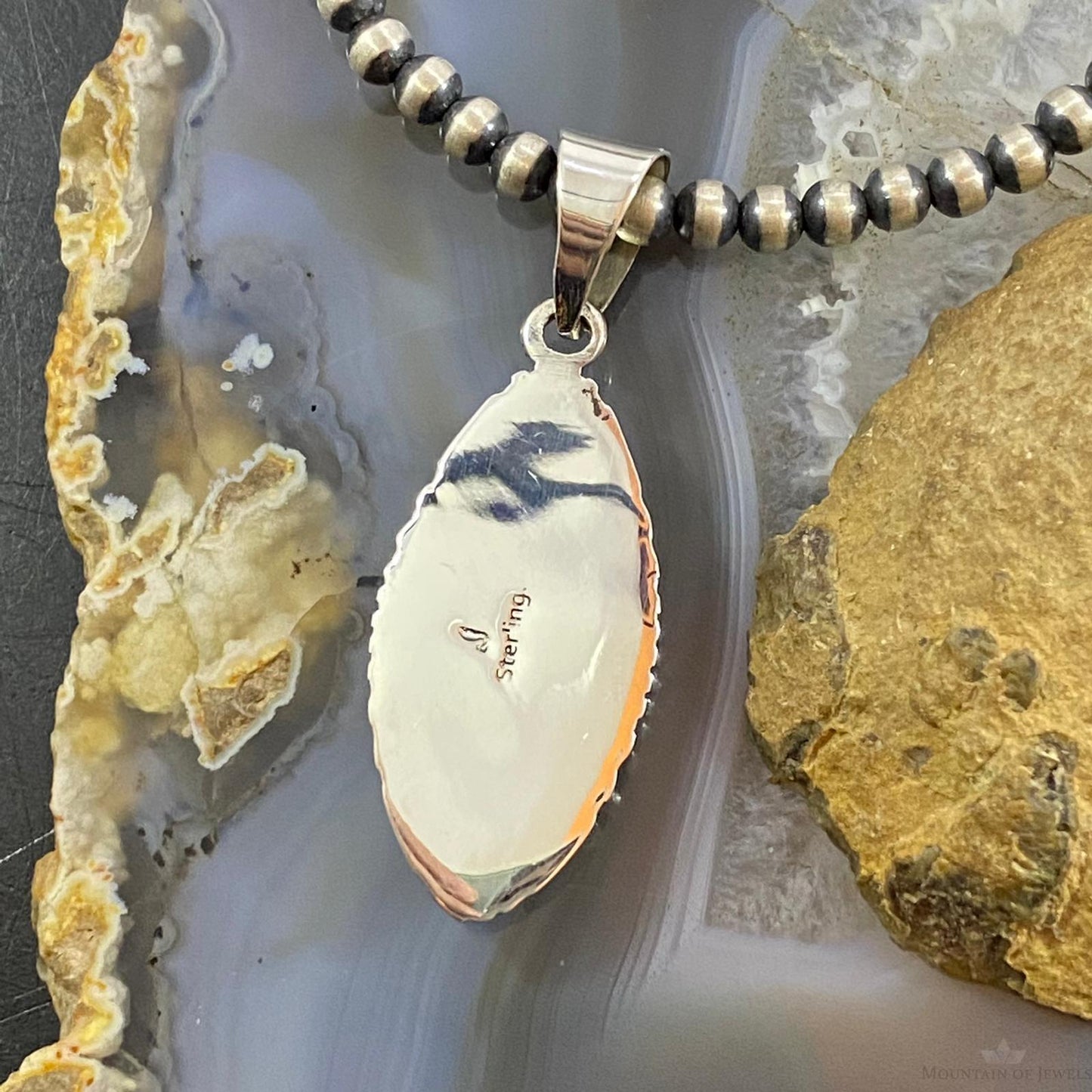 Native American Sterling Silver Turquoise With Matrix Marquise Pendant For Women