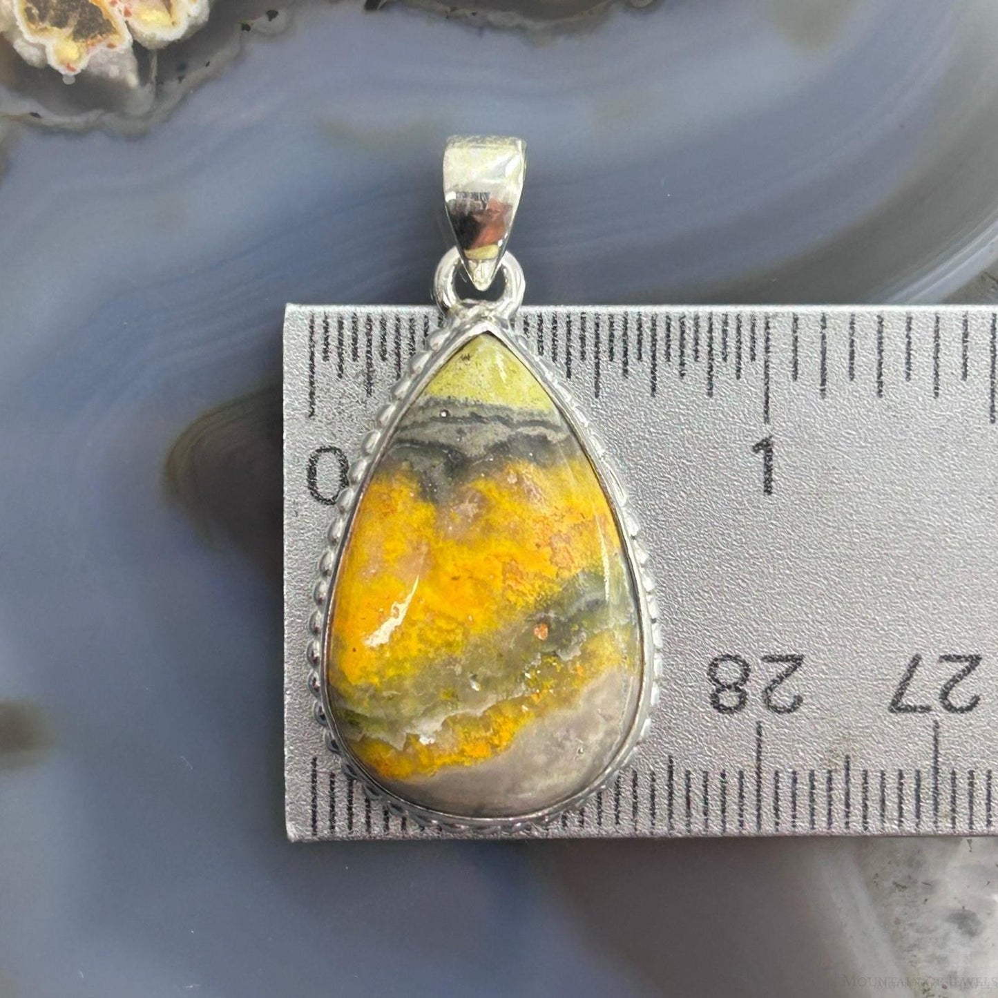Sterling Silver Southwestern Style Teardrop Yellow Jasper Pendant For Women