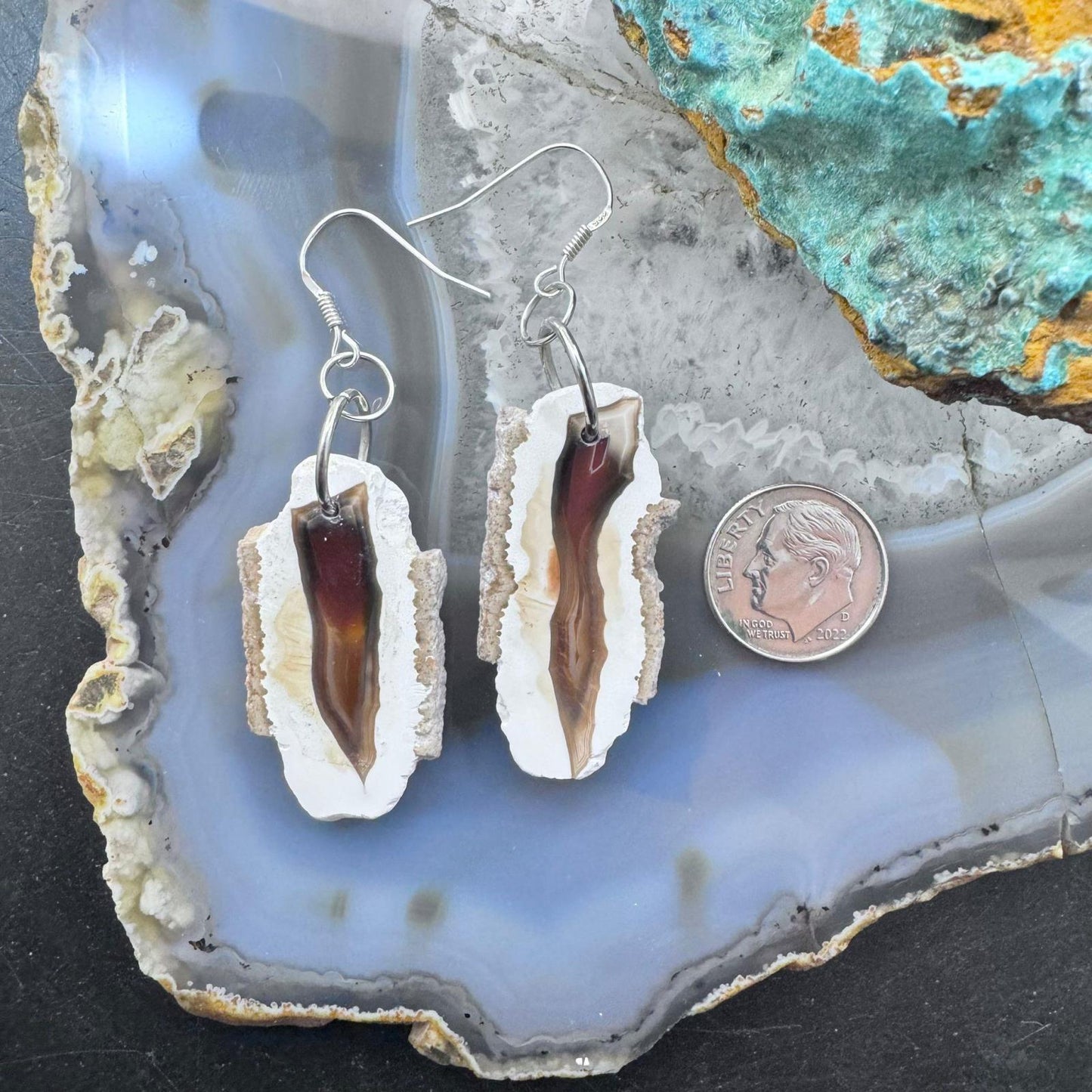 Sterling Silver Agate Slab Dangle Earrings For Women #350