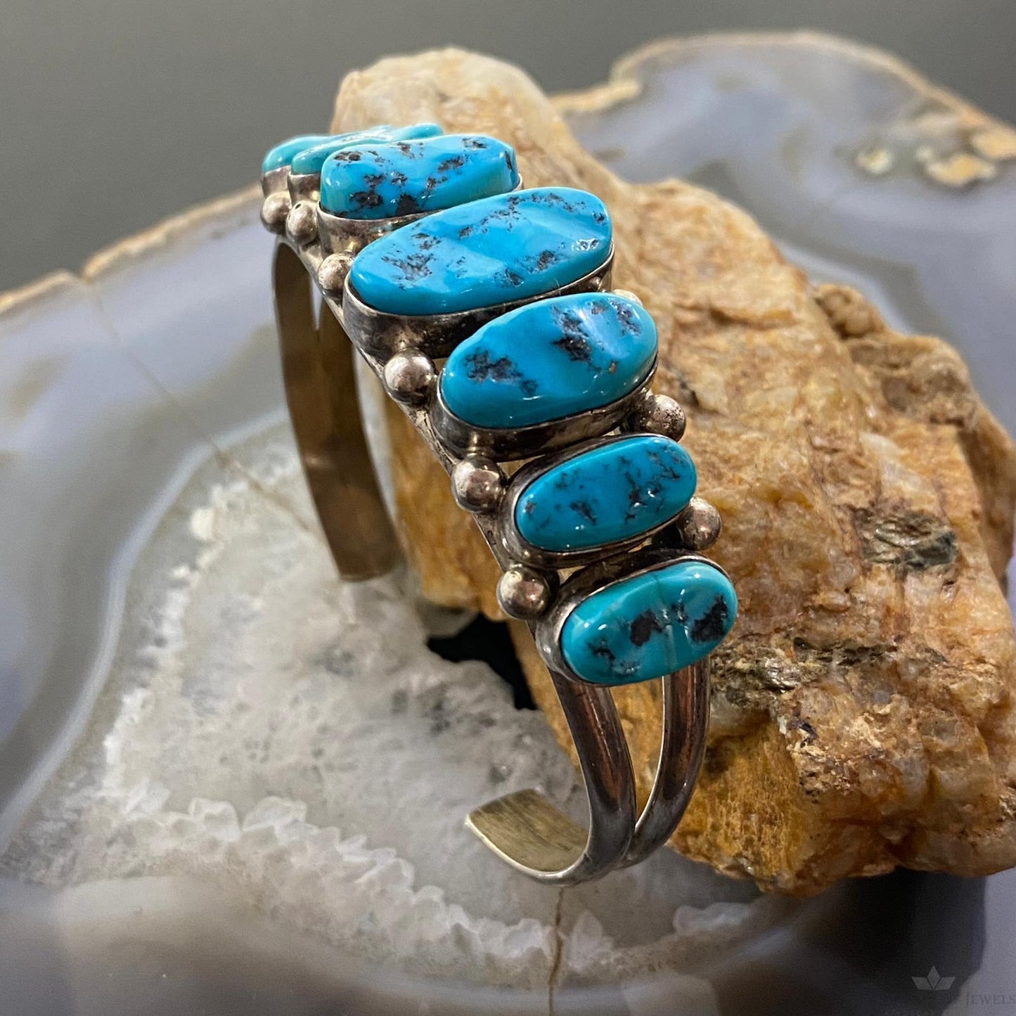 Ramona Loloma Vintage Native American Sterling Silver Graduated Turquoise Cuff