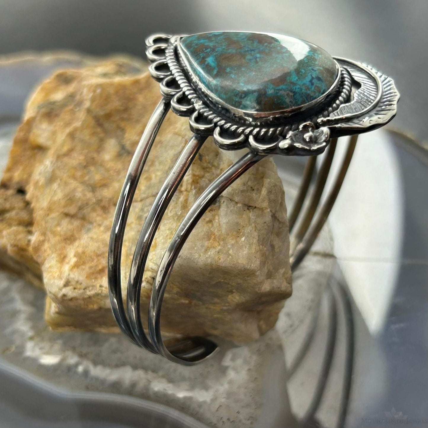 Sterling Silver Southwestern Style Large Teardrop Shattuckite Bracelet For Women #2