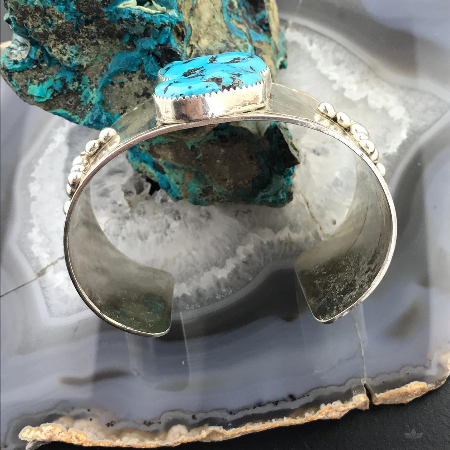 D.D Baca Native American Sterling Silver Heavy Chunky Turquoise Bracelet