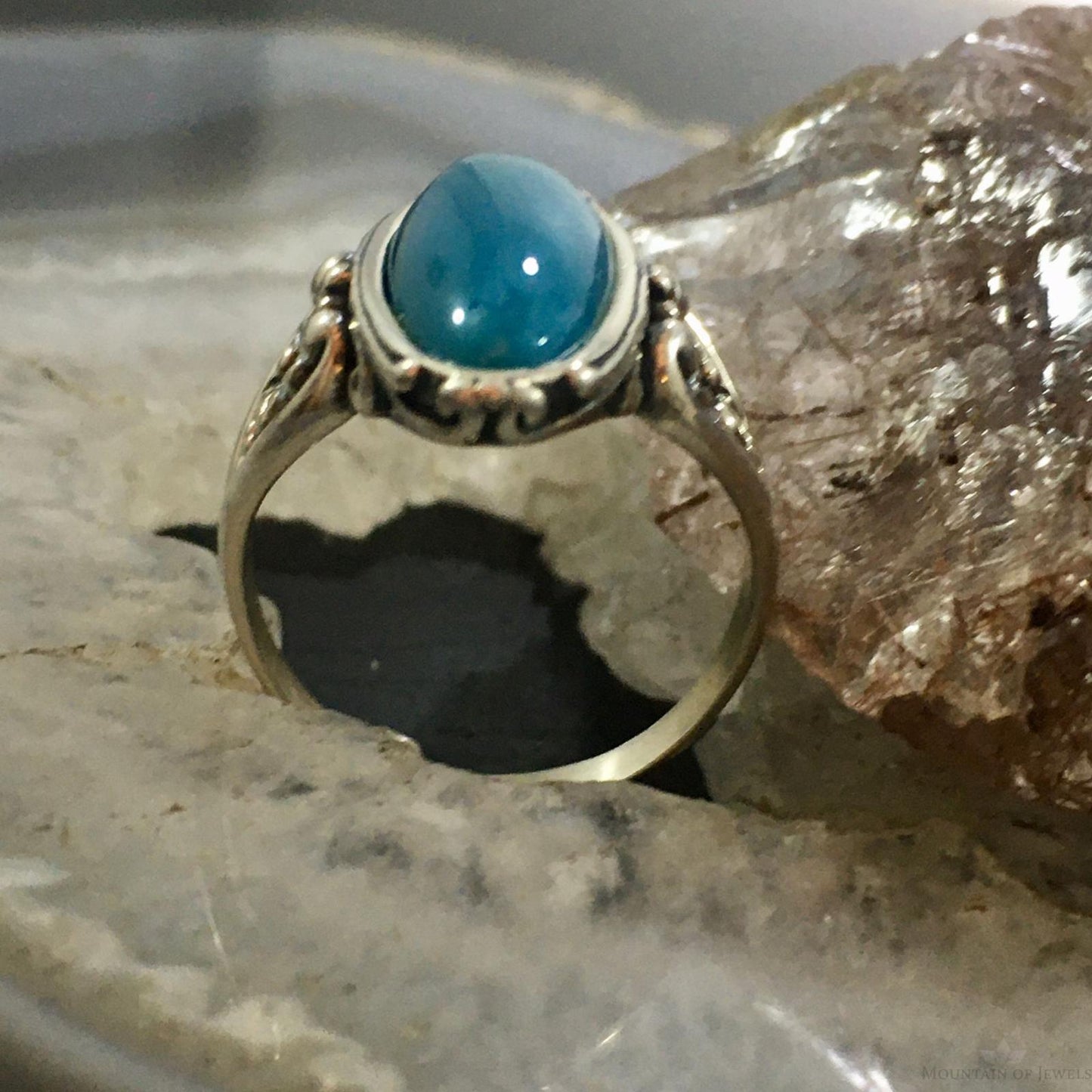 Carolyn Pollack Southwestern Style Sterling Silver Elongated Oval Turquoise Decorated Ring For Women