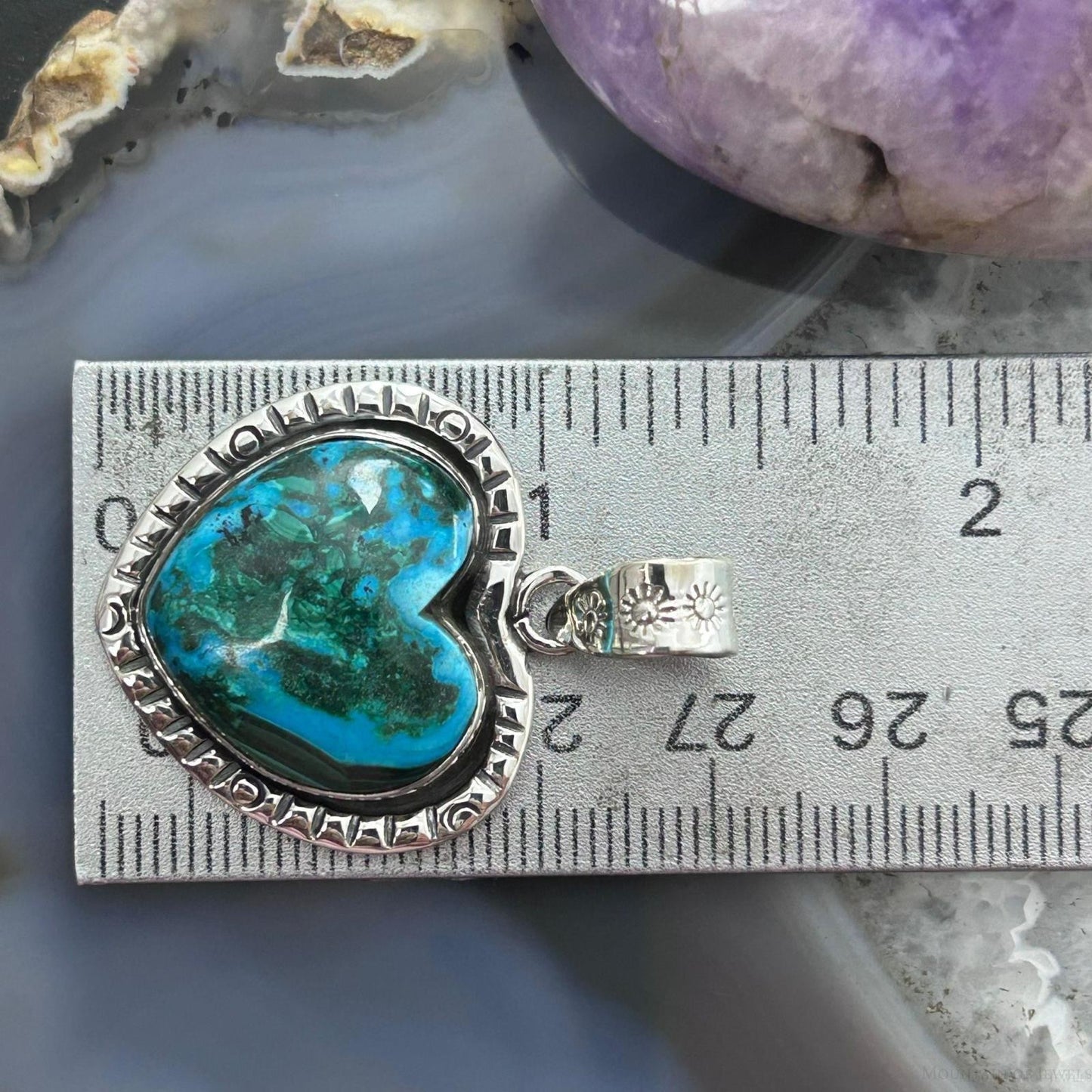 Sterling Silver Southwestern Style Azurite Malachite Heart Pendant For Women #1