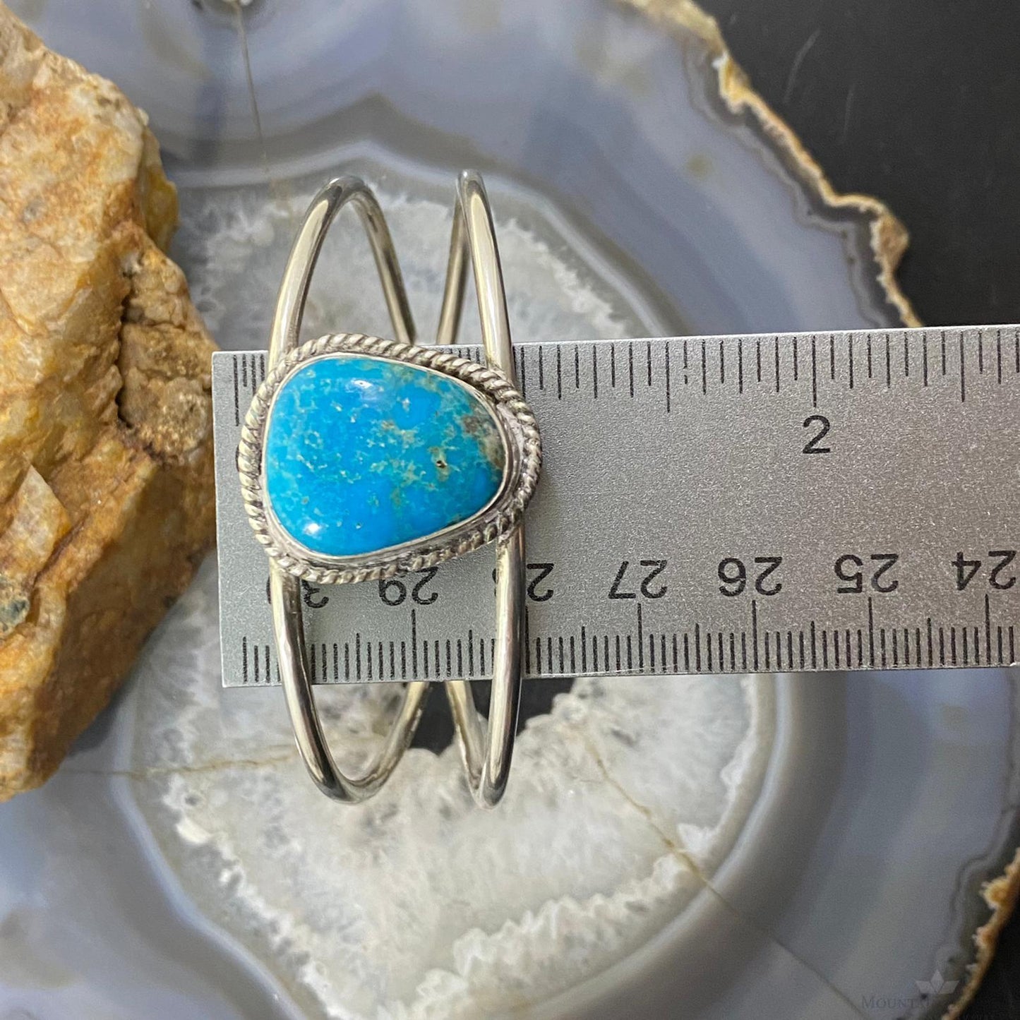Vintage Native American Silver Turquoise Split Shank Bracelet For Women