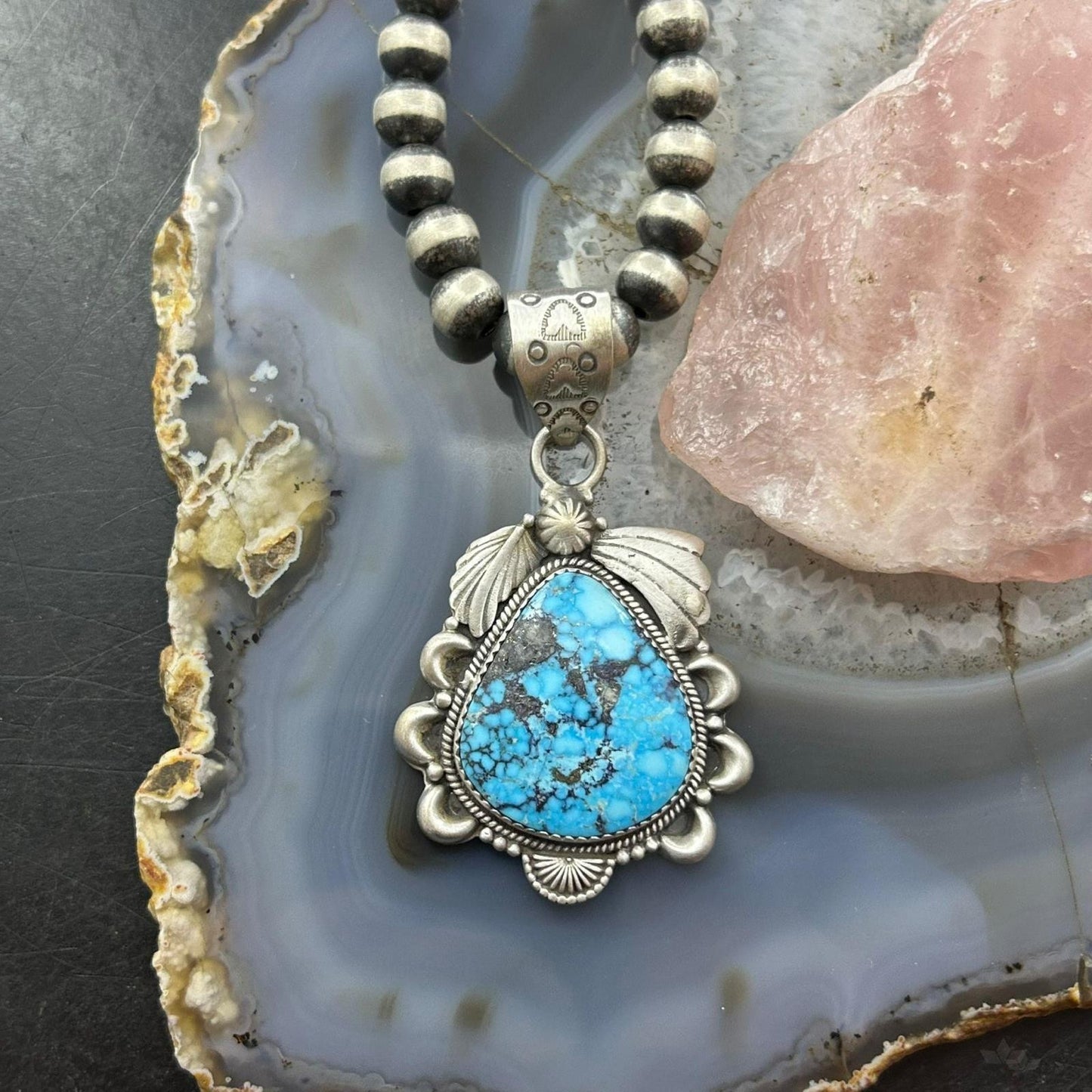 Sterling Silver Southwestern Style Wide Teardrop Kingman Turquoise Pendant For Women