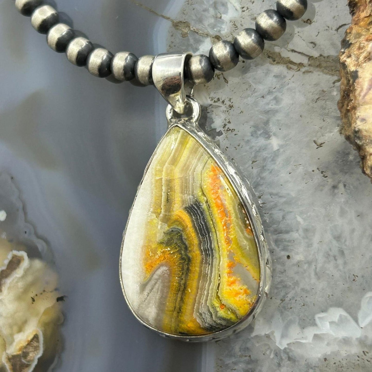 Sterling Silver Southwestern Style Teardrop Bumblebee Jasper Pendant For Women