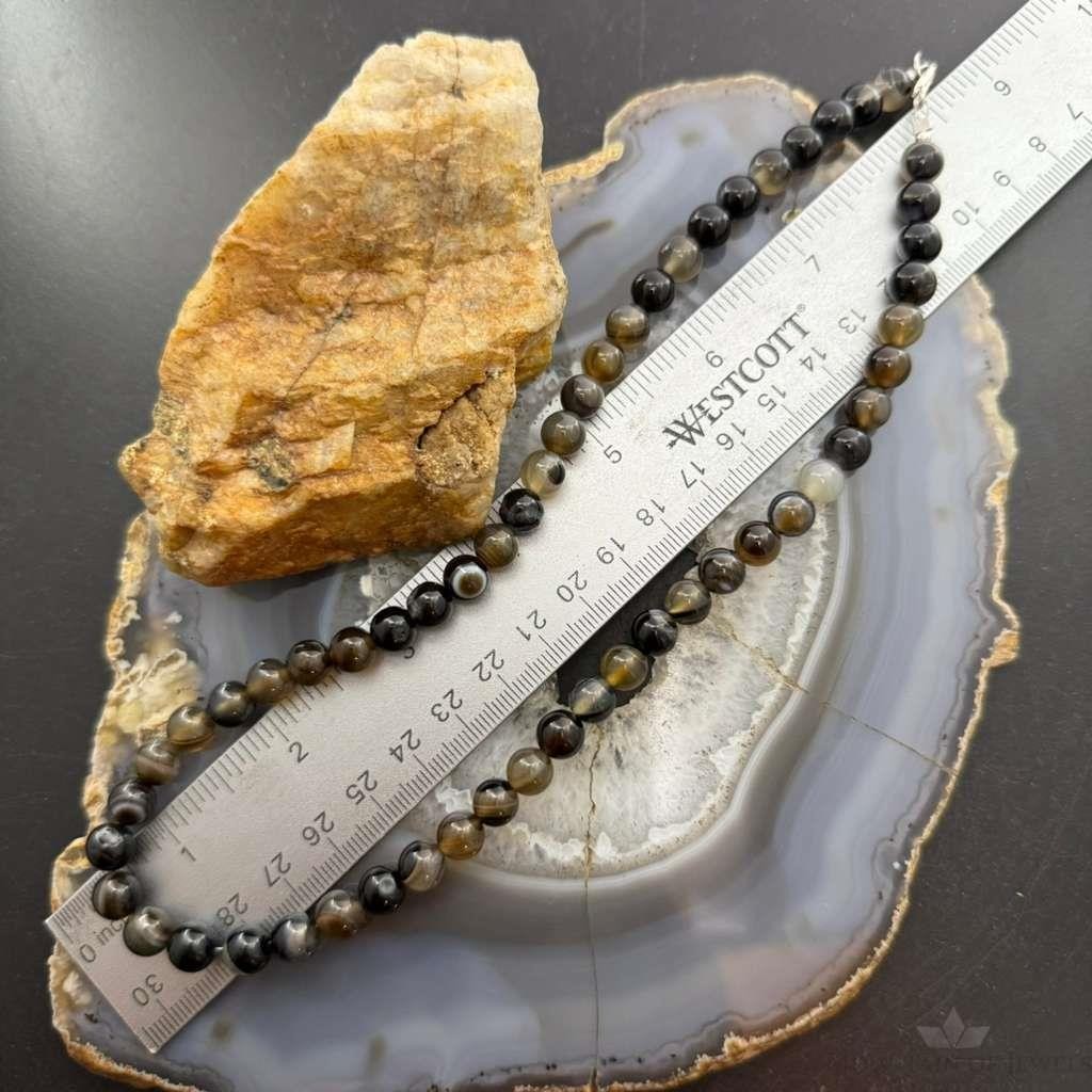 Sterling Silver Southwestern Style 8mm Smoky Onyx Beads 18" Necklace For Women