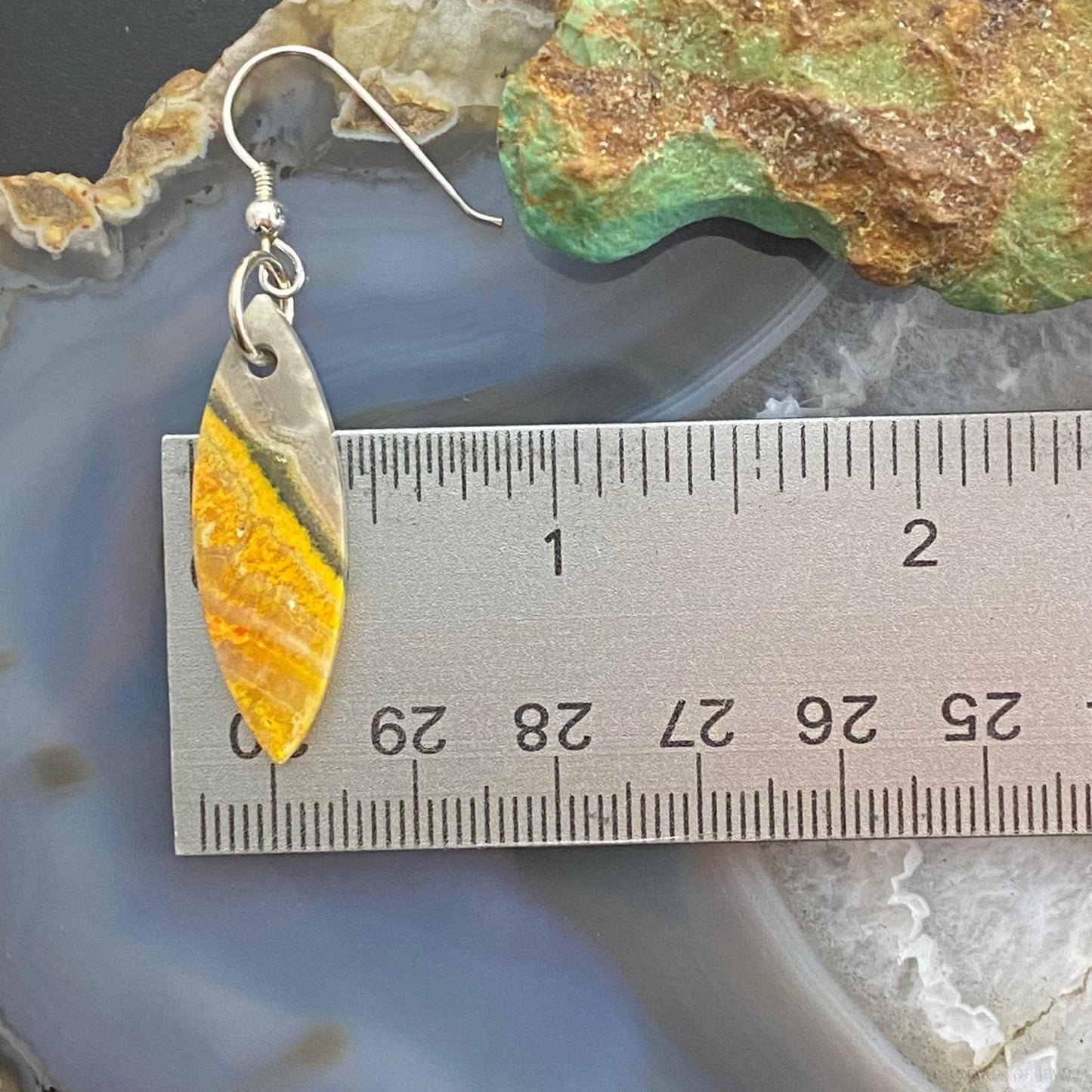 Sterling Silver Marquise Bumblebee Jasper Slab Dangle Earrings For Women #116